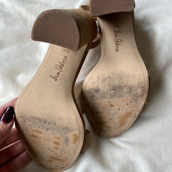 Sam Edelman Suede Block Heel Sandals | Size 7.5W | Nude Suede - Picture 5 of 10